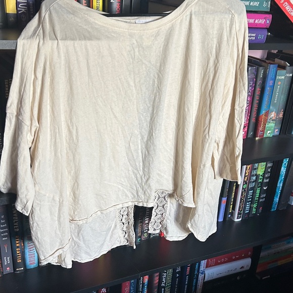 amuse Tops - Elegant Beige Women's Blouse with Lace Accent